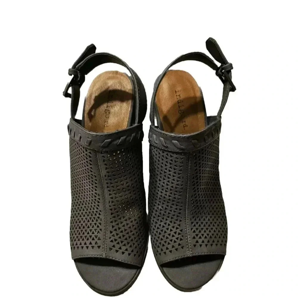 New Indigo Rd. Grey Sandals Women's 7M Slingback Block Heels Casual Open Toe - Picture 2 of 6